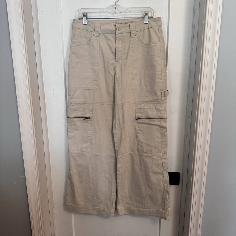 Sincerely Jules Cargo Khaki Light Tan Jeans Sz 9/29 Wide Leg Cropped‎ Lagenlook
